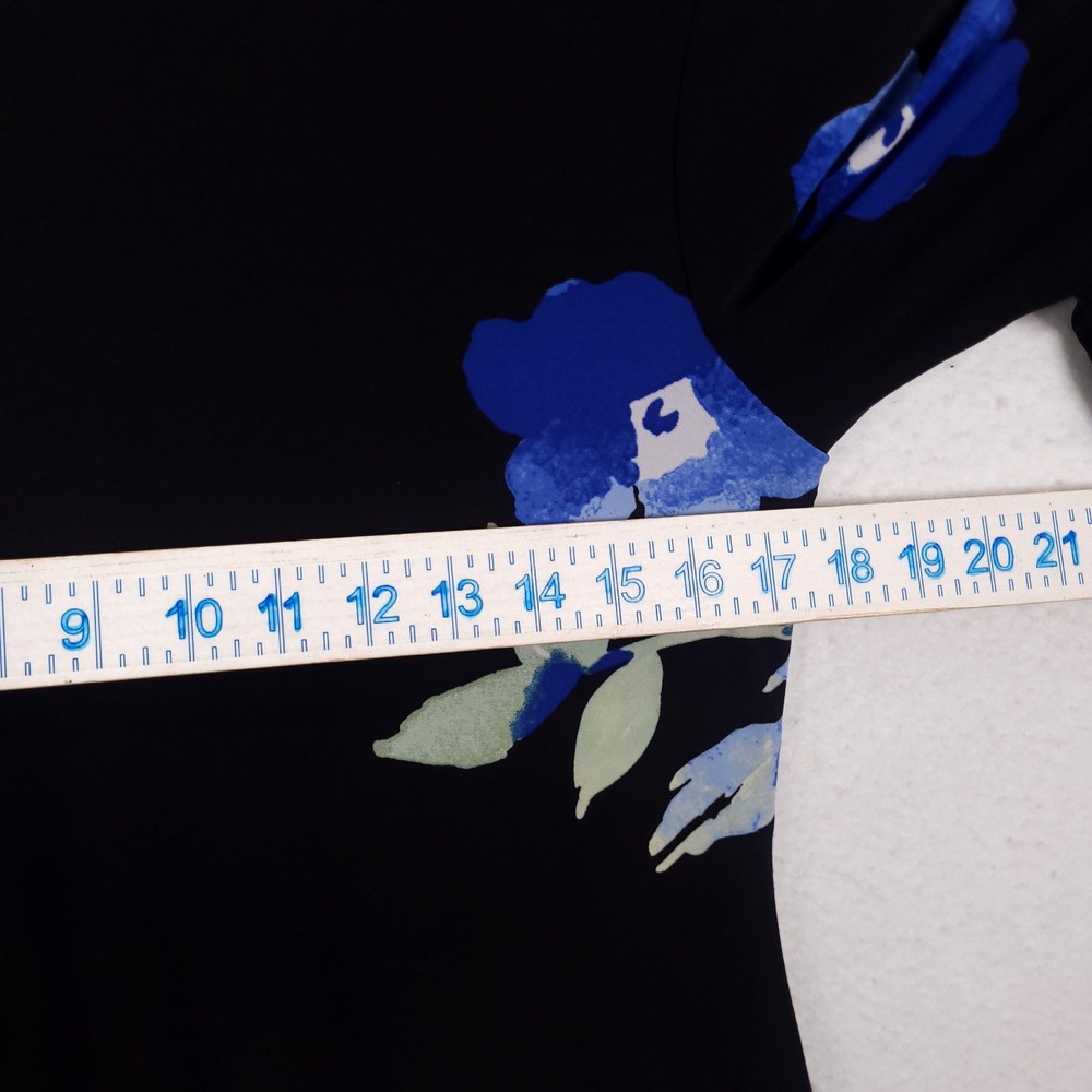 Lauren Ralph Lauren Dress Black Blue Floral Bell Sleeve Size 6 Lined Classic - Picture 5 of 13